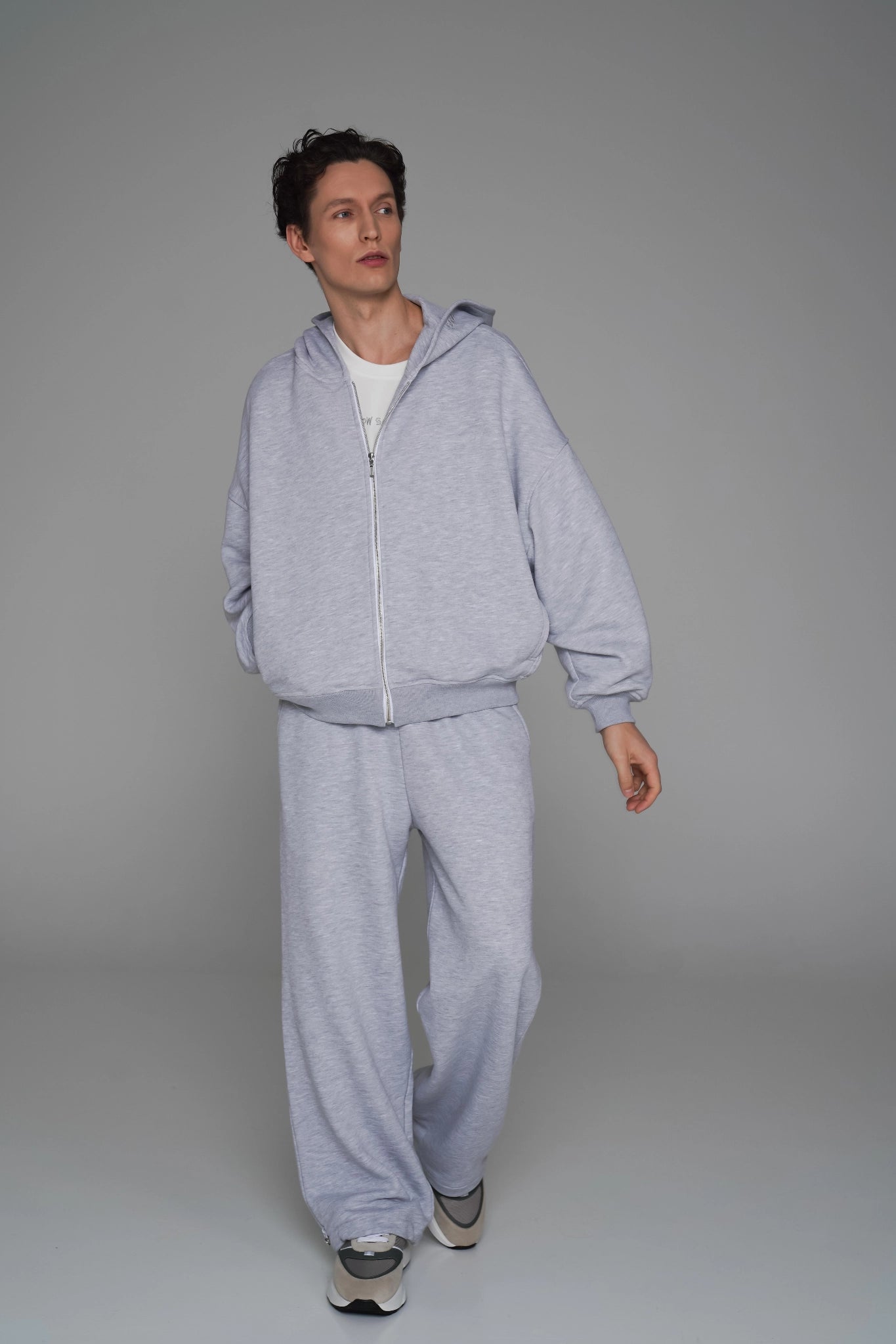 MEN'S MINI CROP FULL-ZIP OVERSIZED HOODIE ASH GREY CUSTOM side
