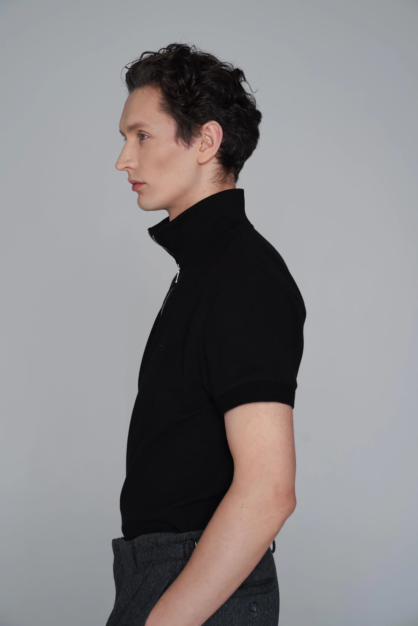 SAINT ISSA MEN'S BLACK COTTON ZIP POLO SHIRT front