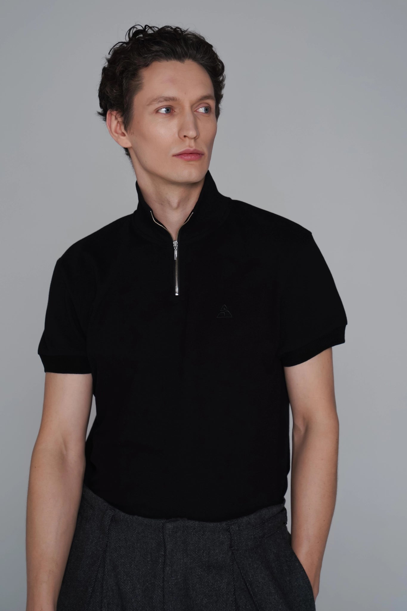 SAINT ISSA MEN'S BLACK COTTON ZIP POLO SHIRT side