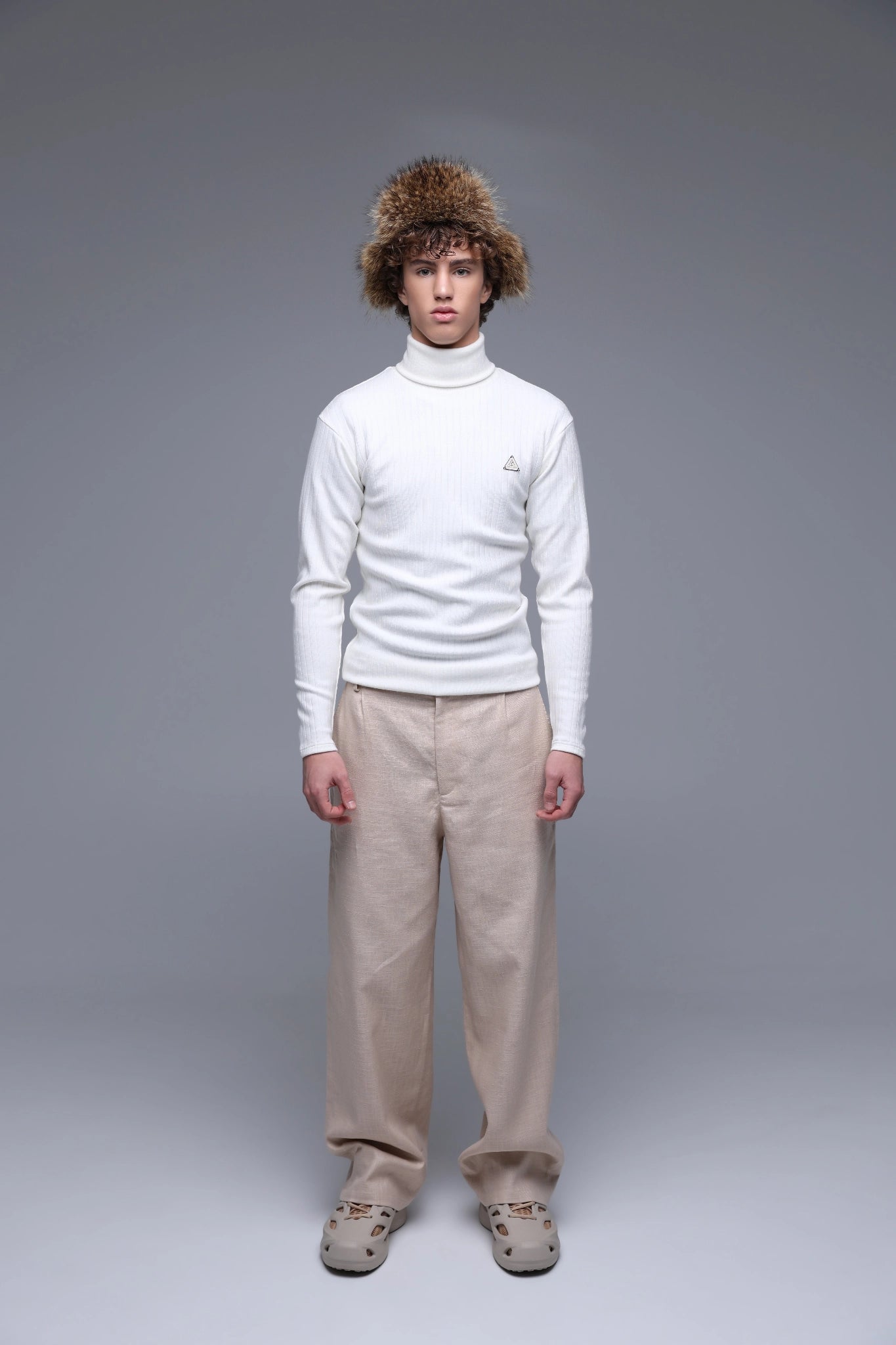 SAINT ISSA MEN'S IVORY MOCK-TOP TURTLENECK side view