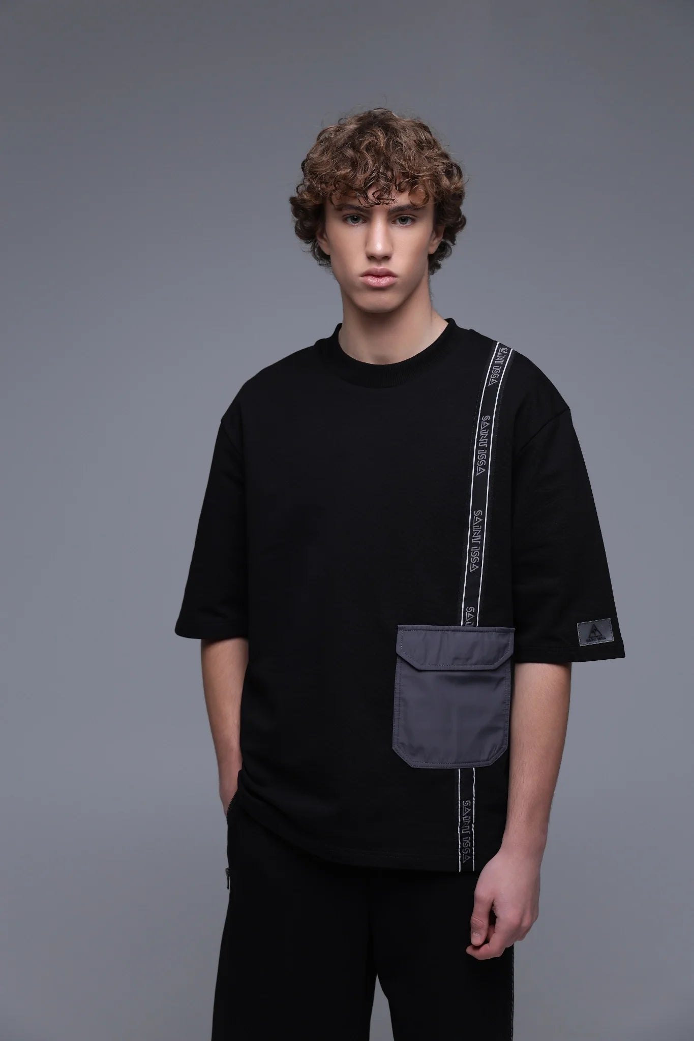 Saint Issa Black Pocket Tee oversized t-shirt front view London fashion