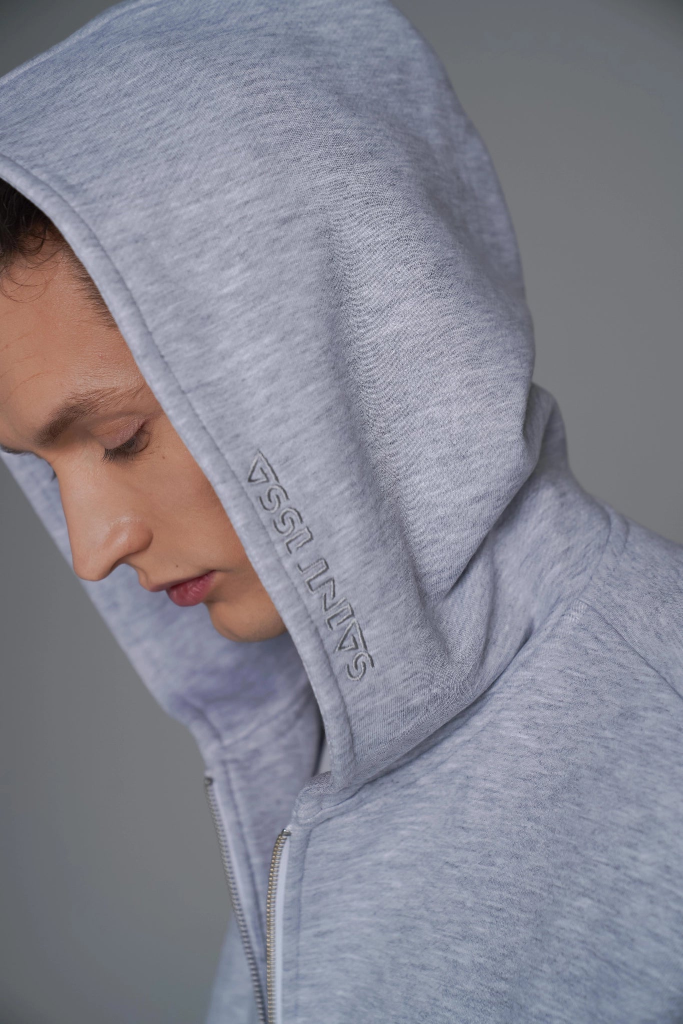 MEN'S MINI CROP FULL-ZIP OVERSIZED HOODIE ASH GREY CUSTOM back