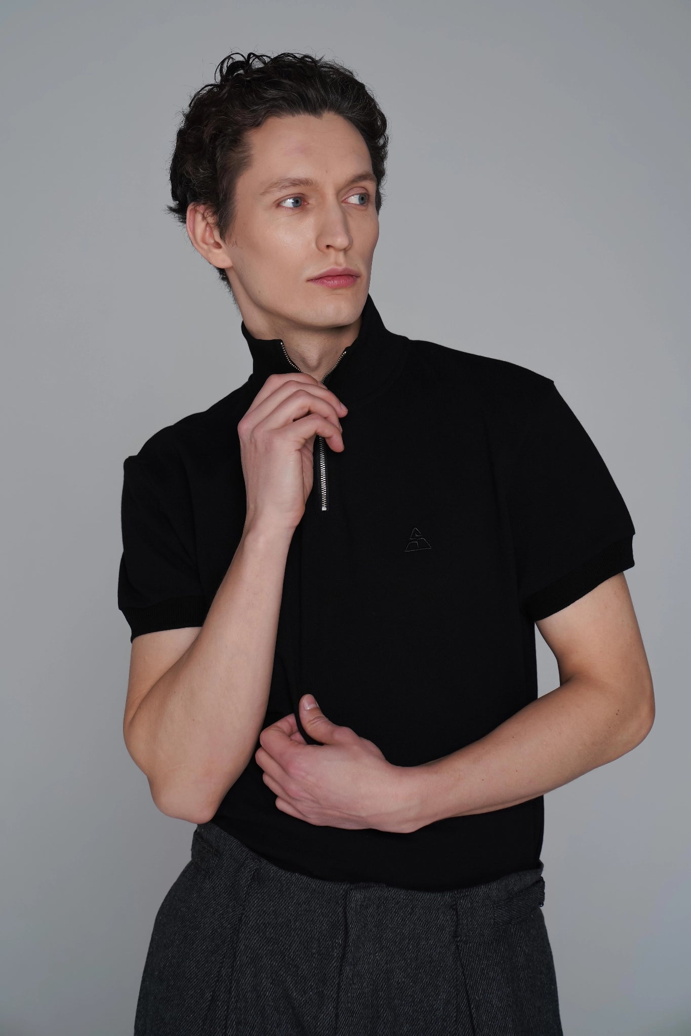 SAINT ISSA MEN'S BLACK COTTON ZIP POLO SHIRT luxury