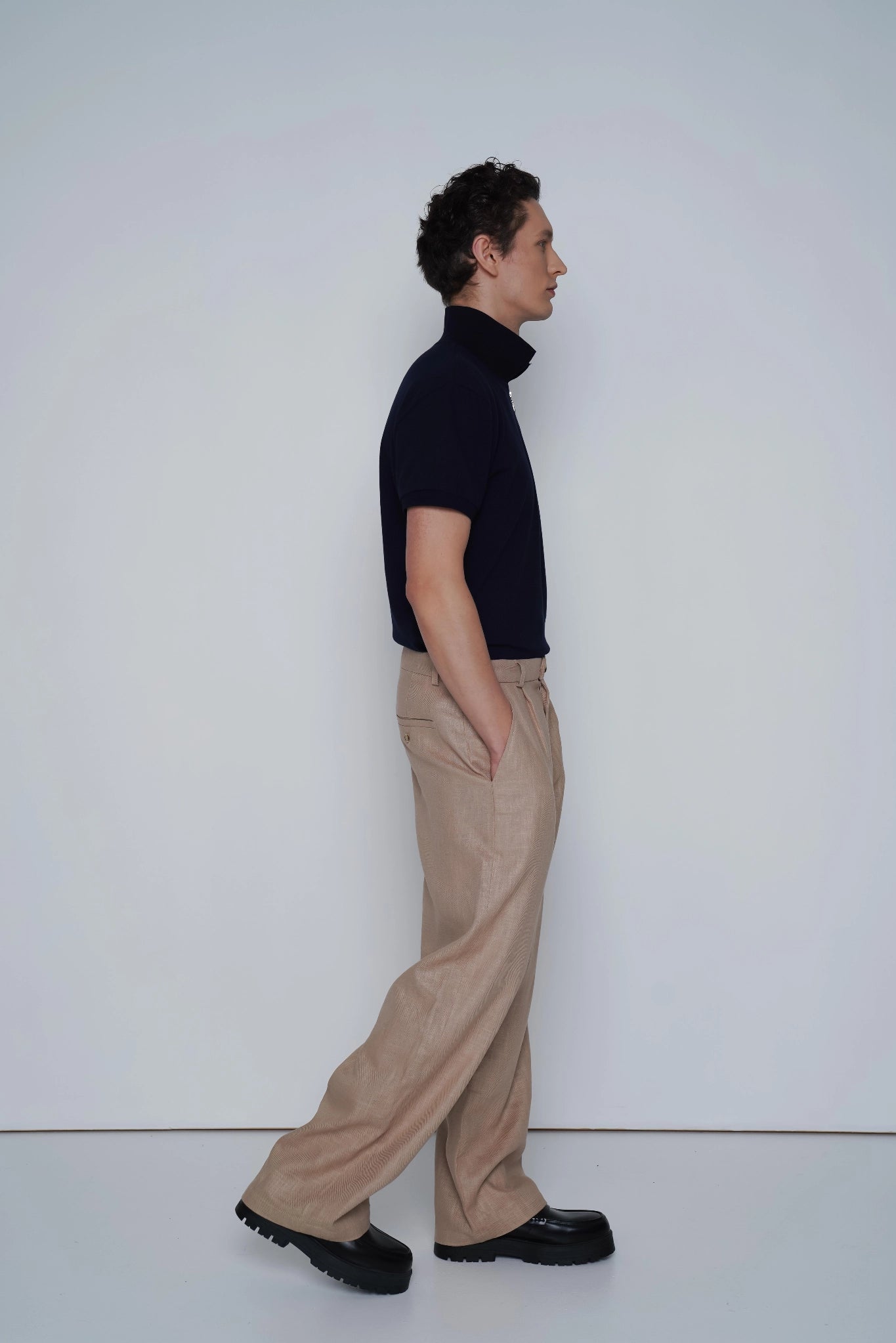 BEIGE EDGE TROUSERS elastic waist