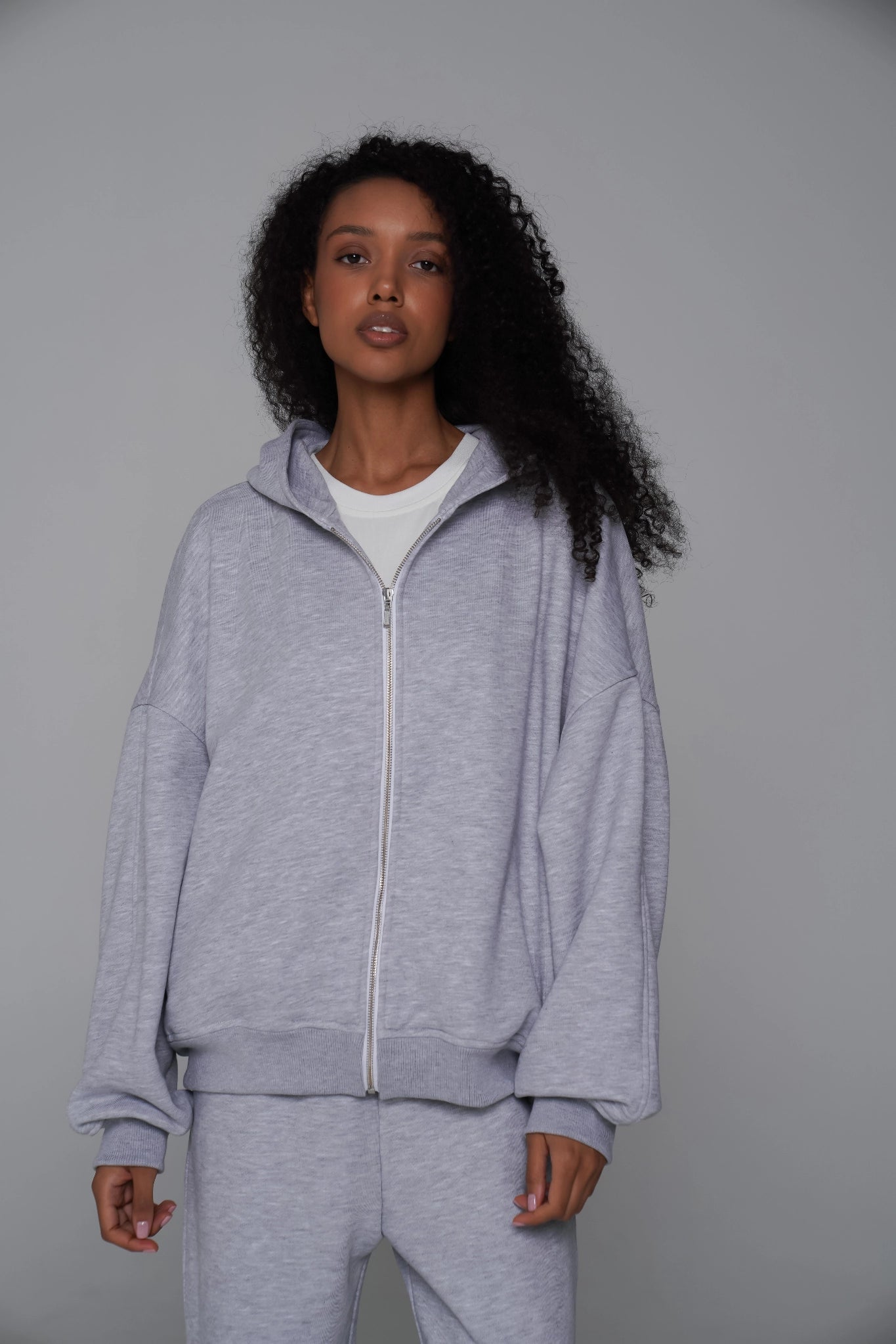 WOMEN'S OVERSIZED MINI CROP HOODIE ASH GREY CUSTOM front