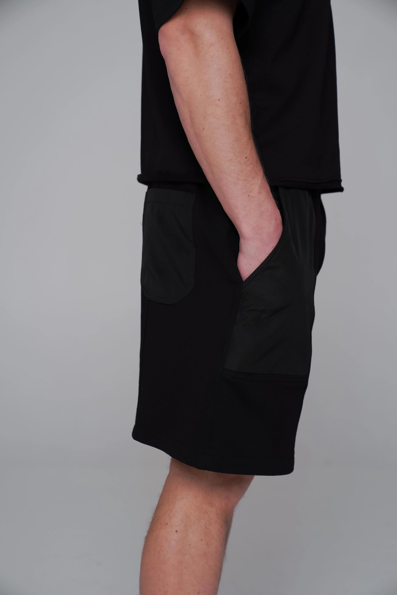 Saint Issa Men’s Black Oversized Shorts — Contrast Patch Panels