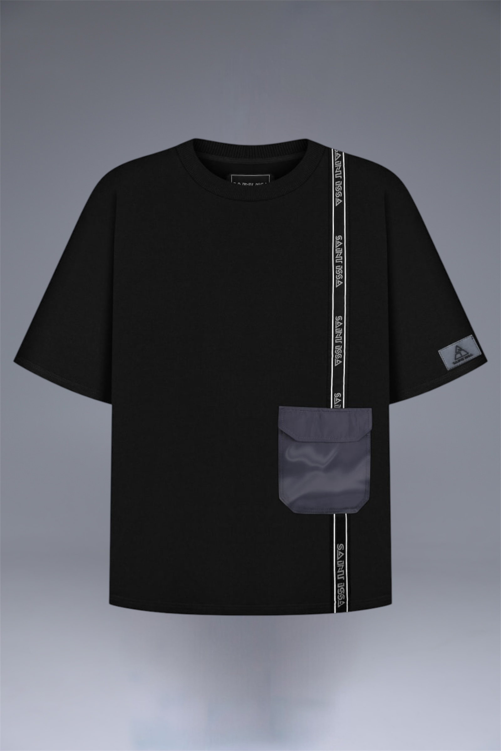Saint Issa Black Pocket Tee full body model 6ft2 size M London streetwear