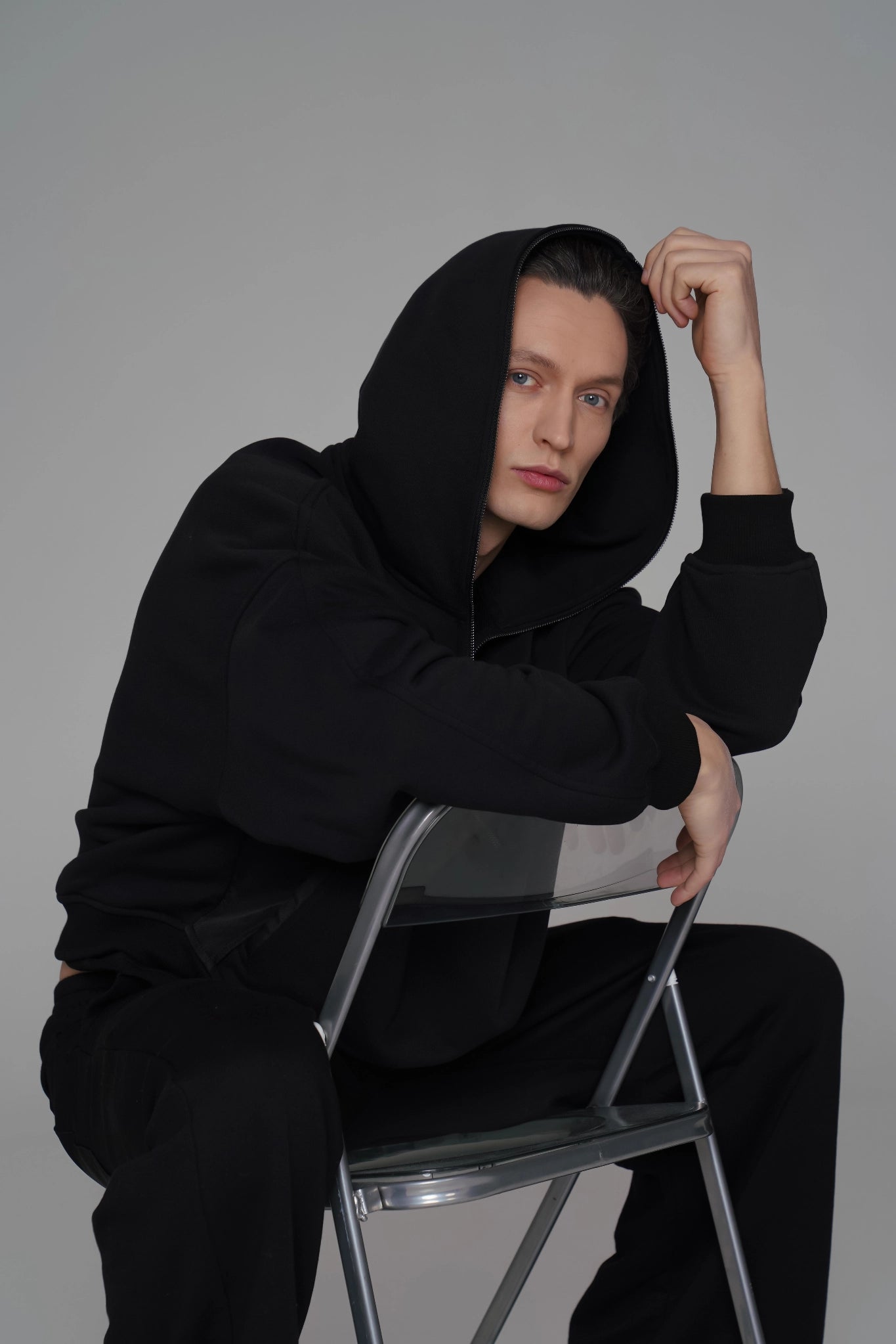 MEN'S OVERSIZED MINI CROP FULL-ZIP HOODIE BLACK premium