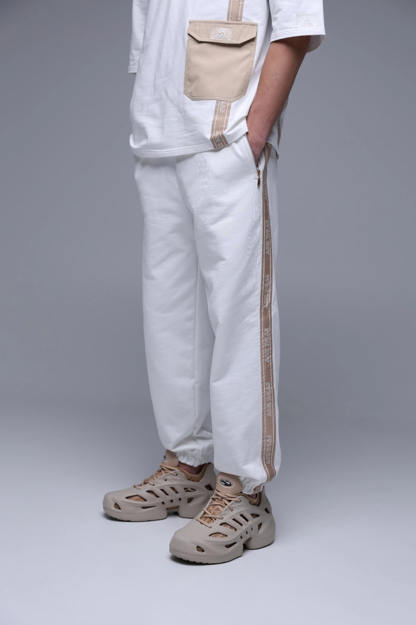 MEN'S IVORY ELEGANCE JOGGERS 360 GSM premium cotton pants front