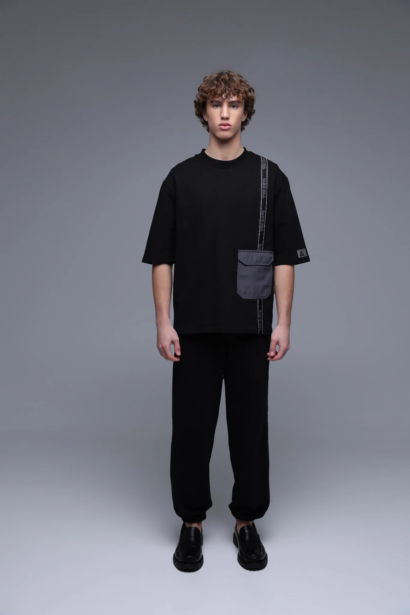 Saint Issa Black Pocket Tee premium cotton oversized t-shirt side view
